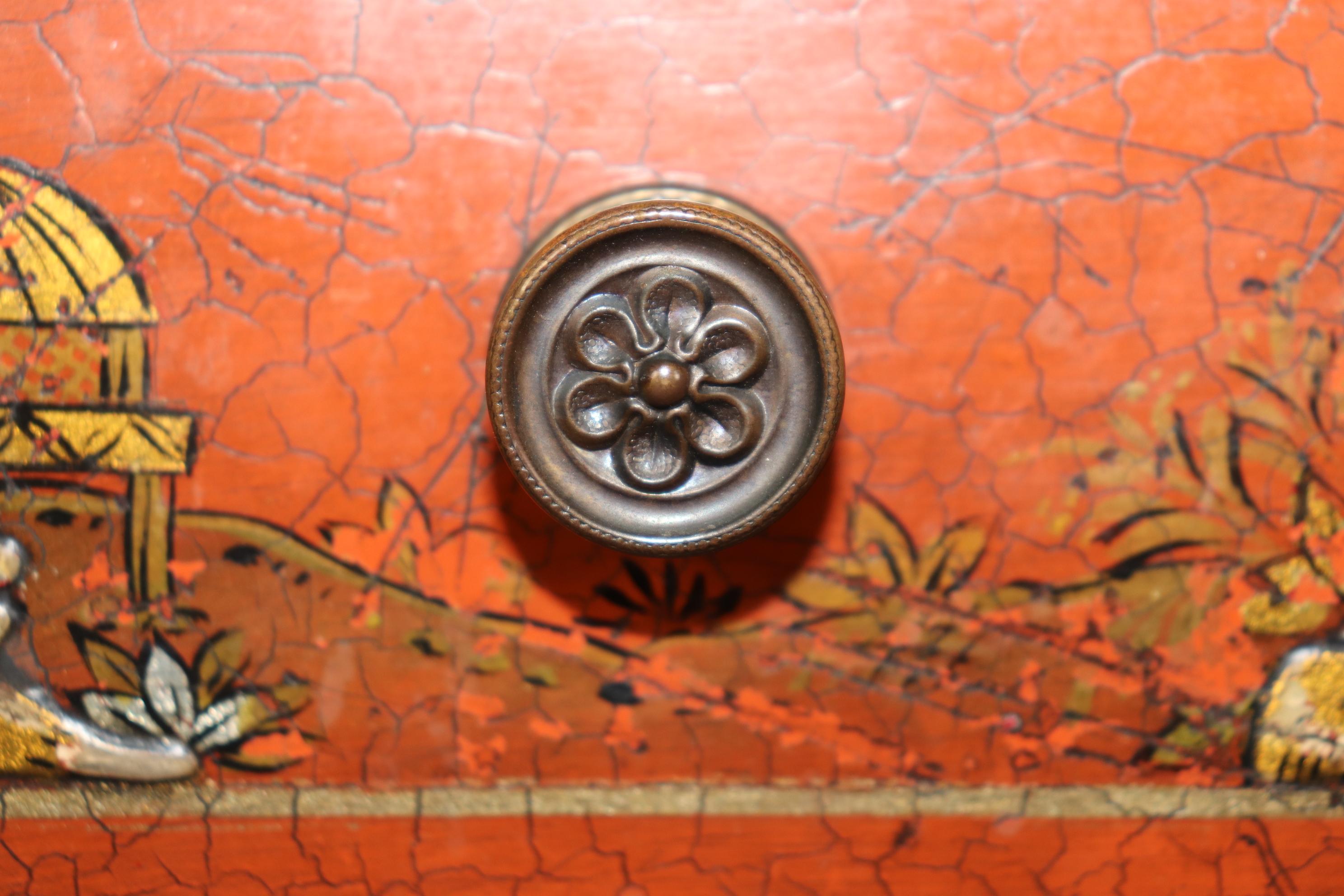 Coppia di armadietti da ingresso in finto bambù inglese con piano in marmo rosso Chinoiserie in vendita 7