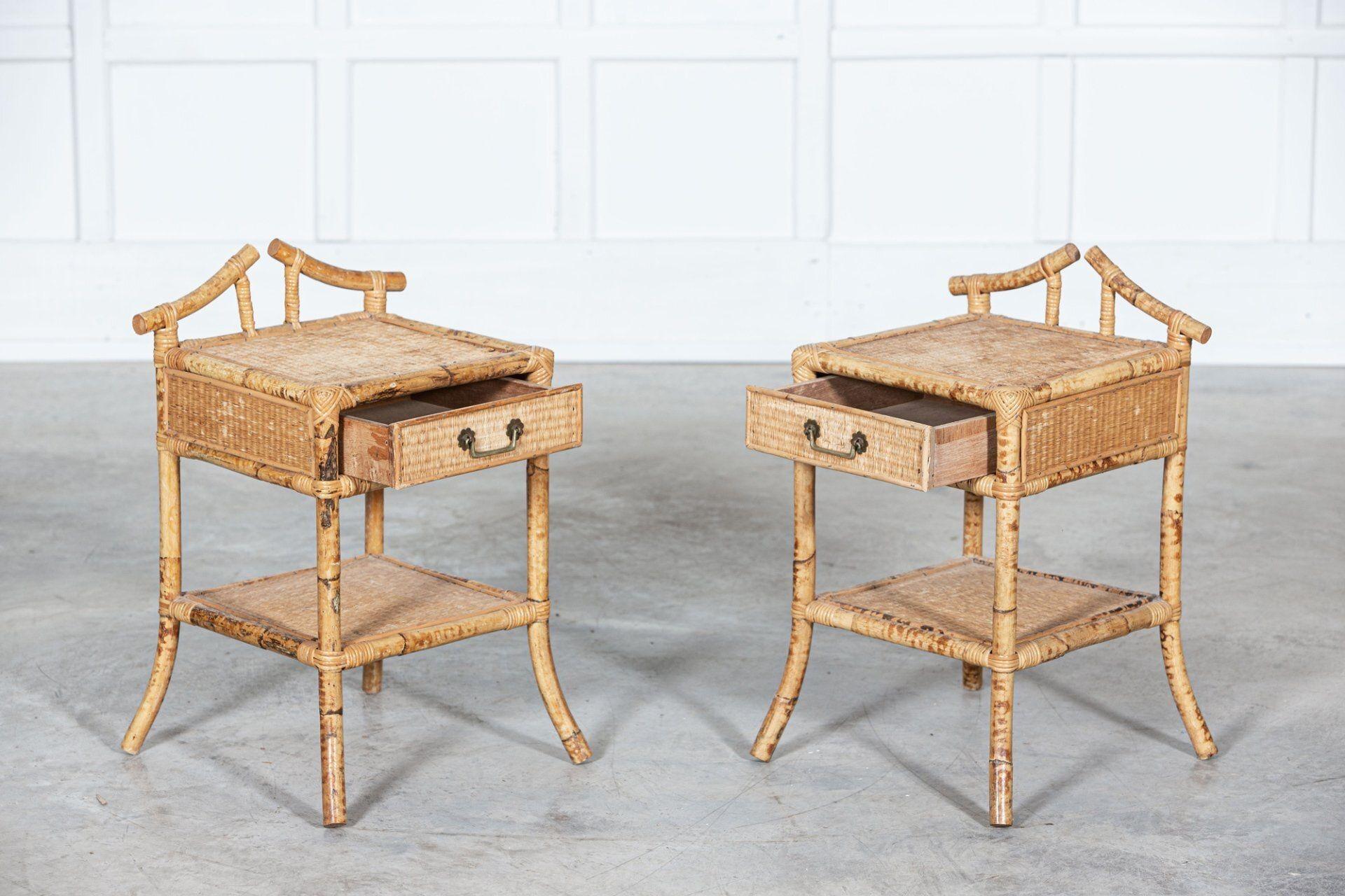 Pair English Mid Century Bamboo Bedside Tables In Good Condition For Sale In Staffordshire, GB