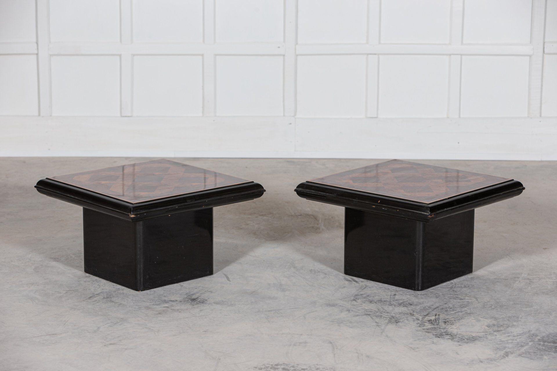 Pair English Mid Century Burr Walnut Side Tables For Sale 1