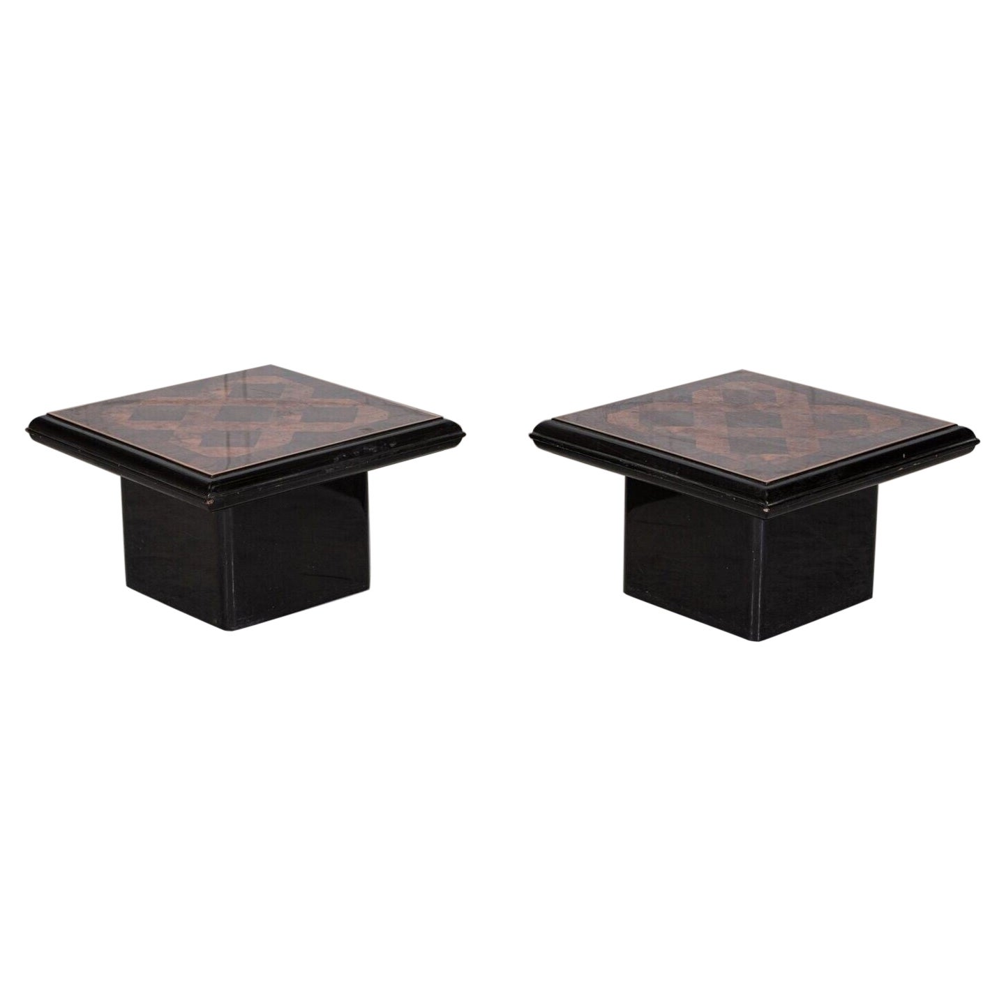 Pair English Mid Century Burr Walnut Side Tables
