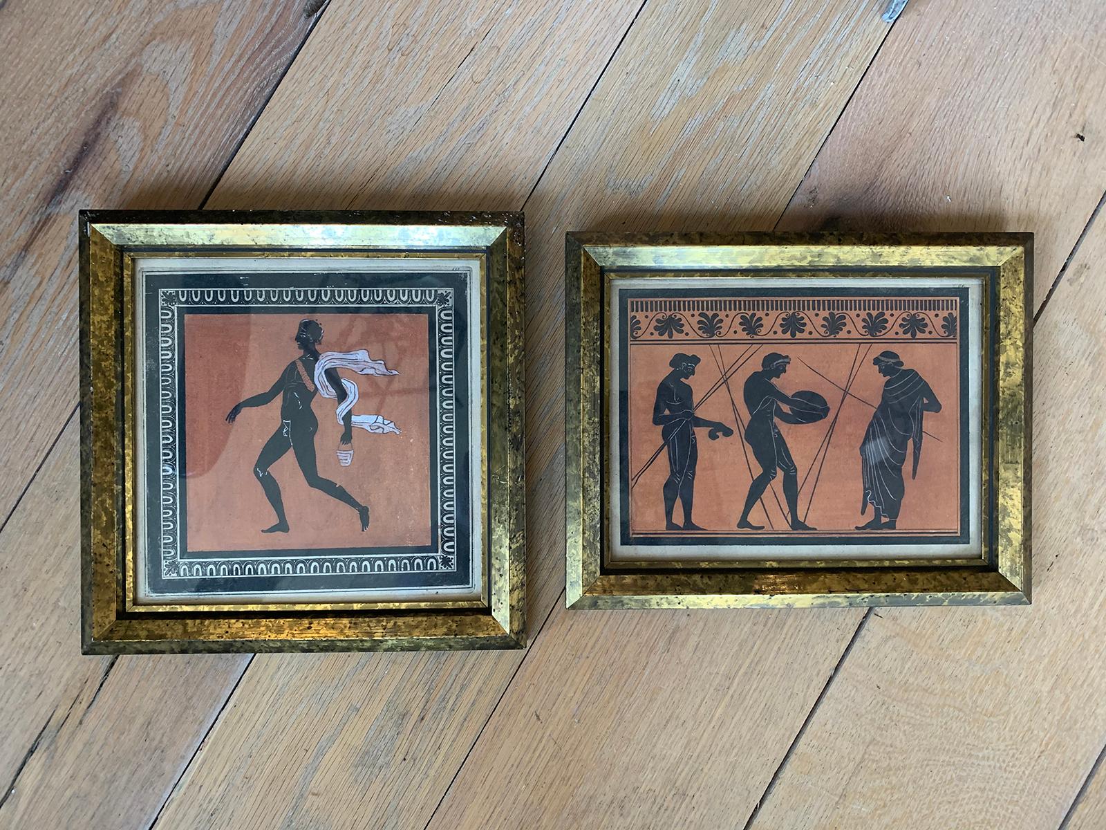 Framed pair of 18th-19th century English neoclassical Greco-Roman Engravings in the style of Sir William Hamilton
Measures: Left: 9.25
