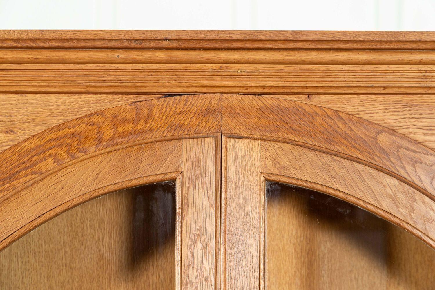 Pair English Oak Arched Glazed Bookcase Cabinets For Sale 10