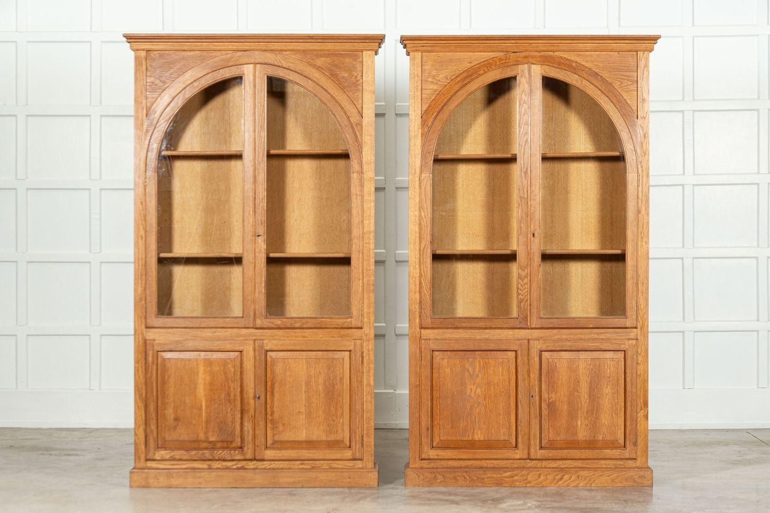 circa Mid 20thC
Pair English Oak Arched Glazed Bookcase Cabinets
Price is each
sku 1796
W110 x D23 x H192 cm
Weight 57 kg