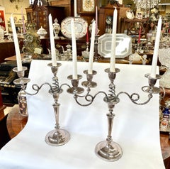 Pair English "Old Sheffield Plate" Geo. III "Adam" Style 3-Light Candelabra