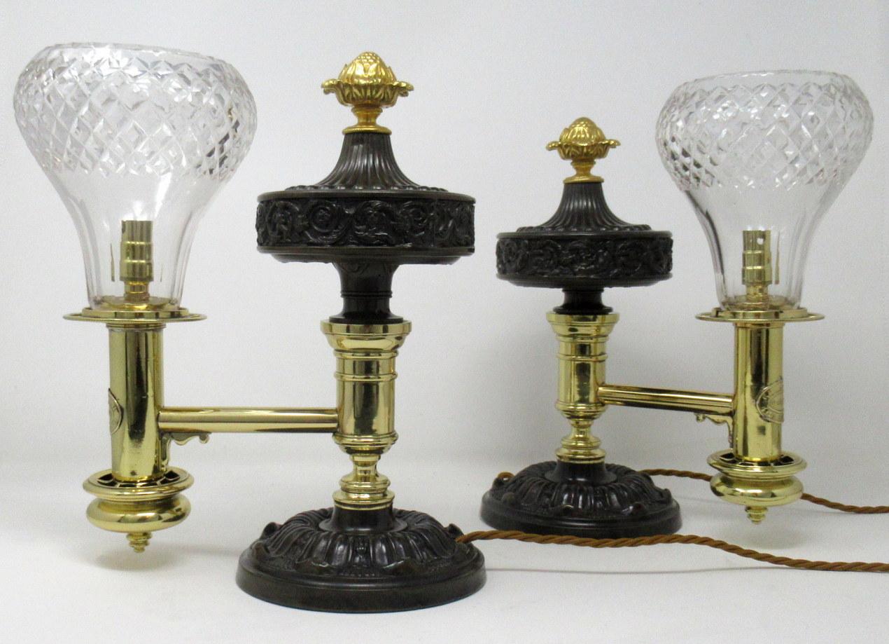Early Victorian Pair of English Ormolu Bronze Dore Argand Table Lamps by Thomas Greensill