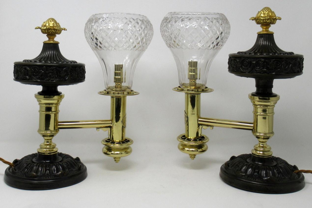 19th Century Pair of English Ormolu Bronze Dore Argand Table Lamps by Thomas Greensill
