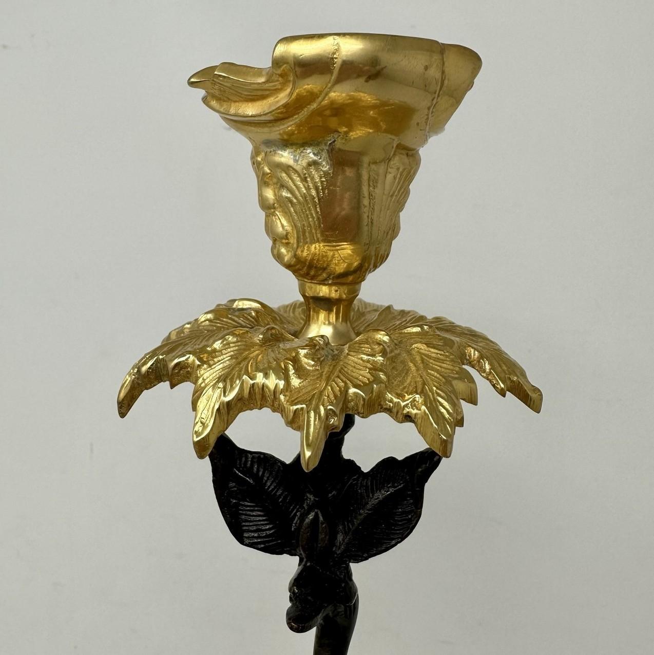 19th Century Pair English Ormolu Gilt Bronze Candlesticks Storks Cranes Attributed to Abbott