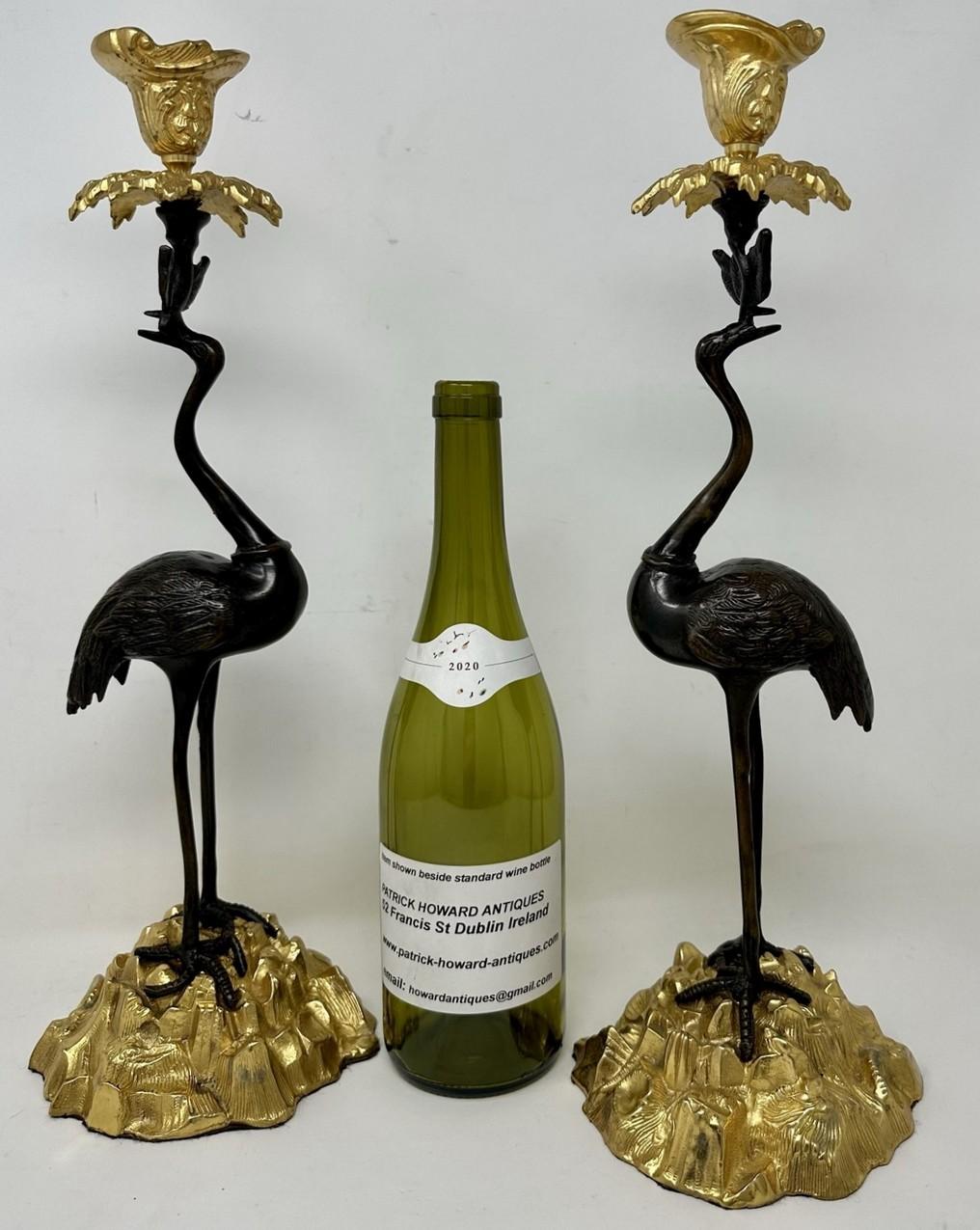 Pair English Ormolu Gilt Bronze Candlesticks Storks Cranes Attributed to Abbott 4