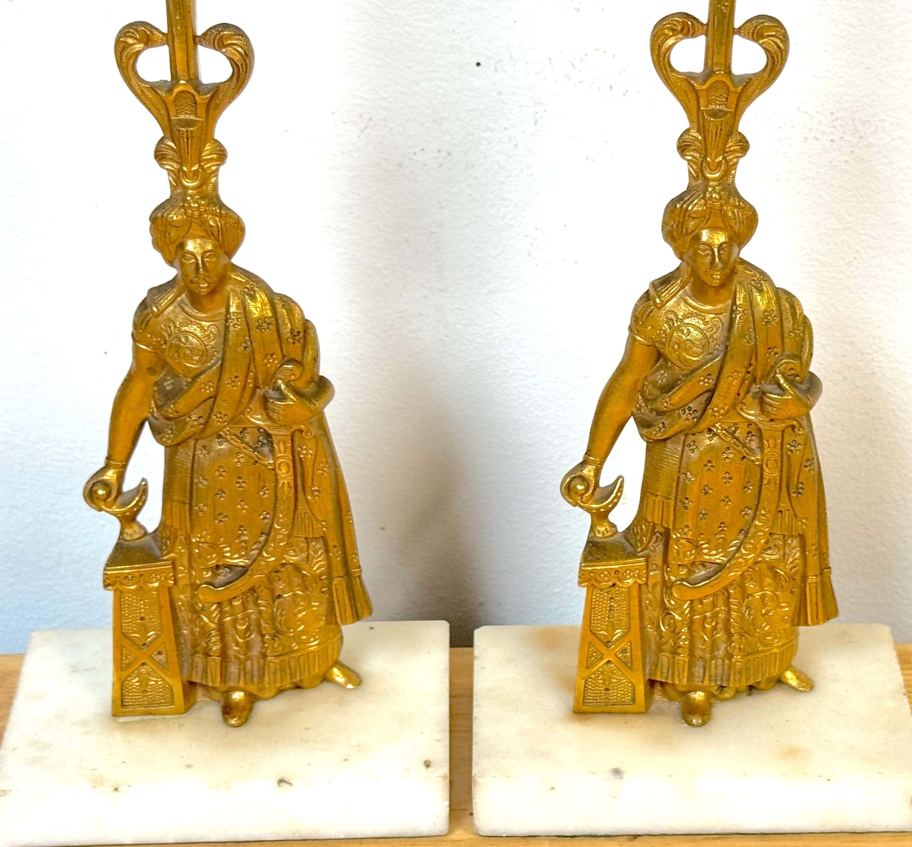 Cast Pair English Ormolu Lamps of Tipu Sultan in Anglo-Indian, Circa 1860s For Sale