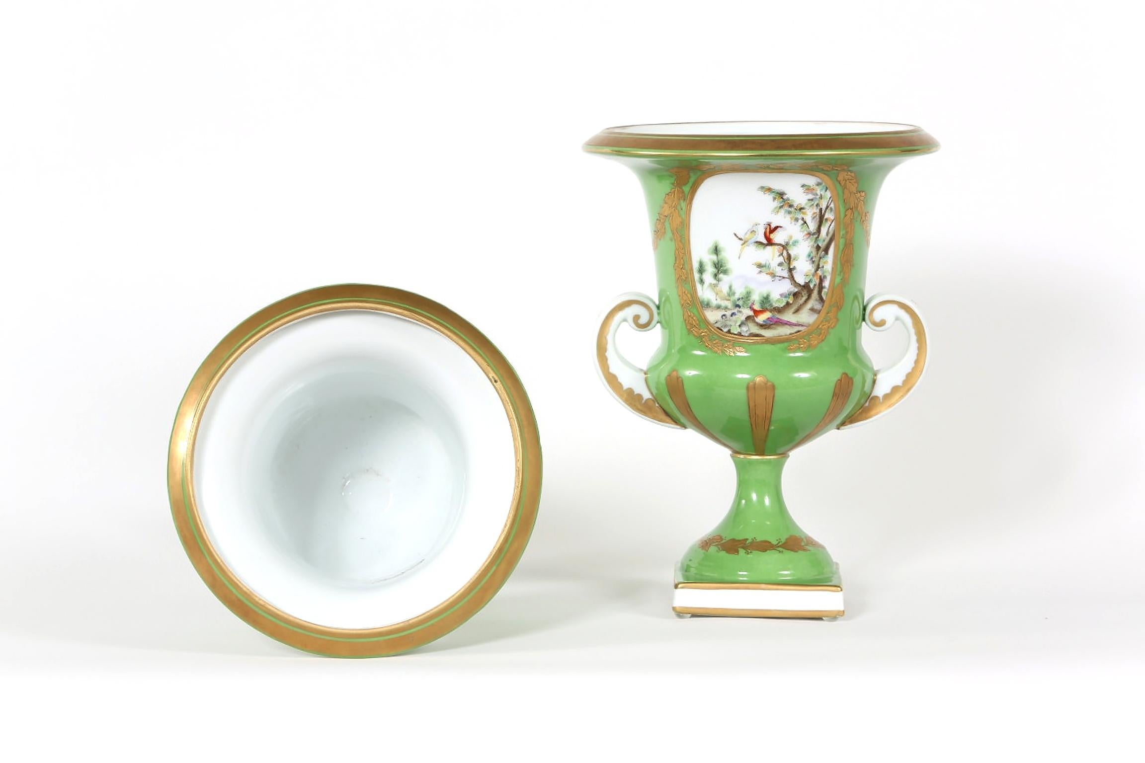 20th Century Pair English Porcelain Floral Decorative Vases / Urns
