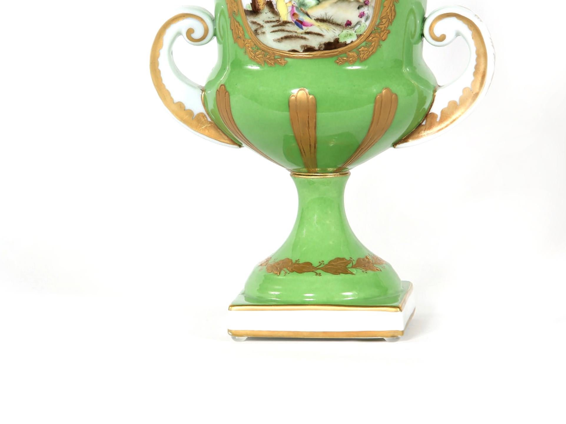 Gold Pair English Porcelain Floral Decorative Vases / Urns