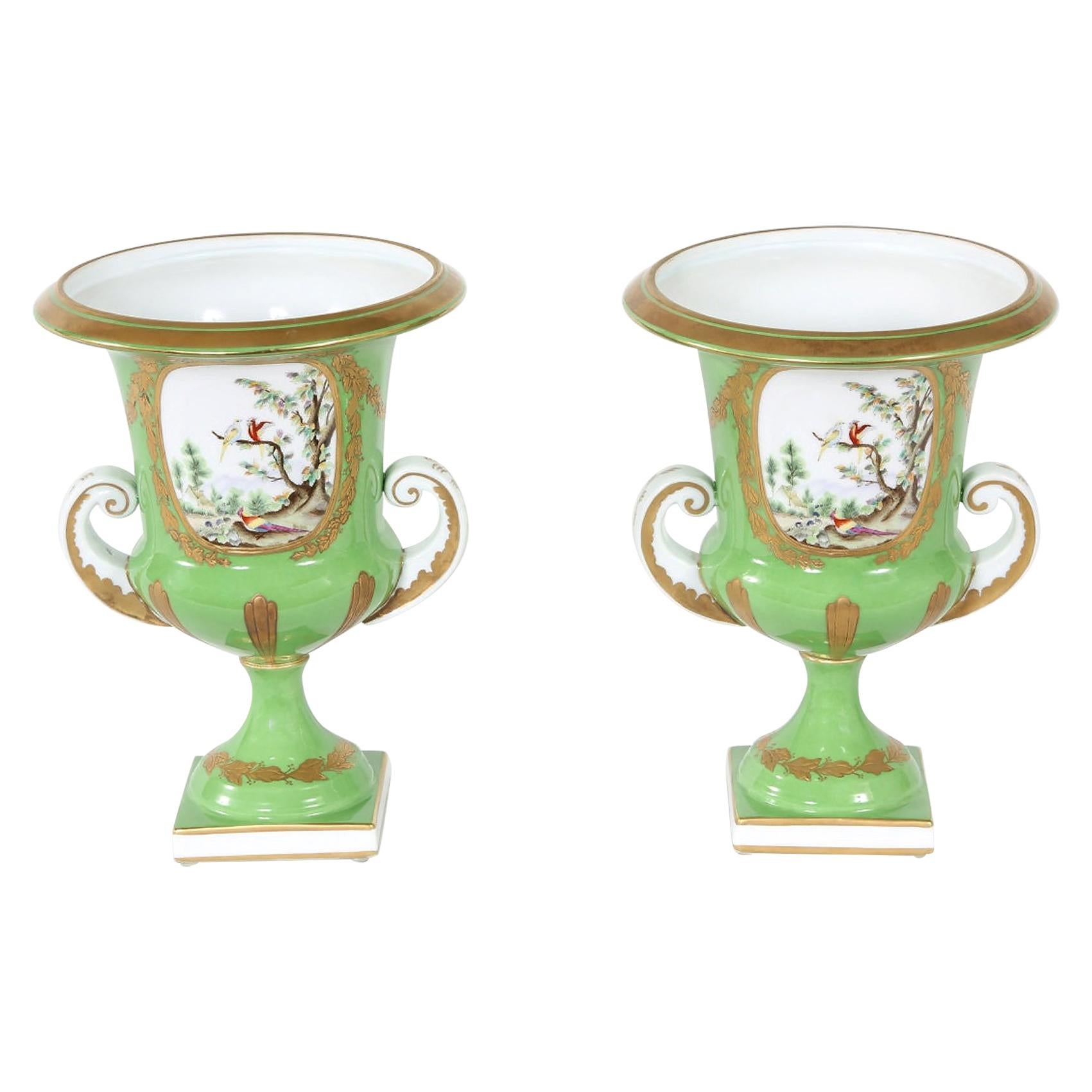 Pair English Porcelain Floral Decorative Vases / Urns