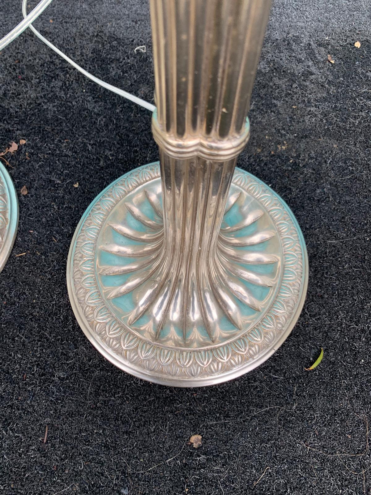 Pair of English Prob. Edwardian Silver Plated Column Lamps, circa 1900 5