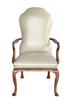 Pair English Queen Anne Style Carved Walnut Shepherd's Crook Armchairs