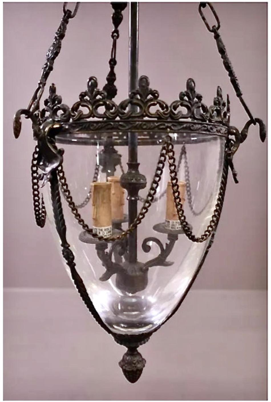 Pair English Regency Bell Jar Hall Lantern In Good Condition For Sale In Pasadena, CA