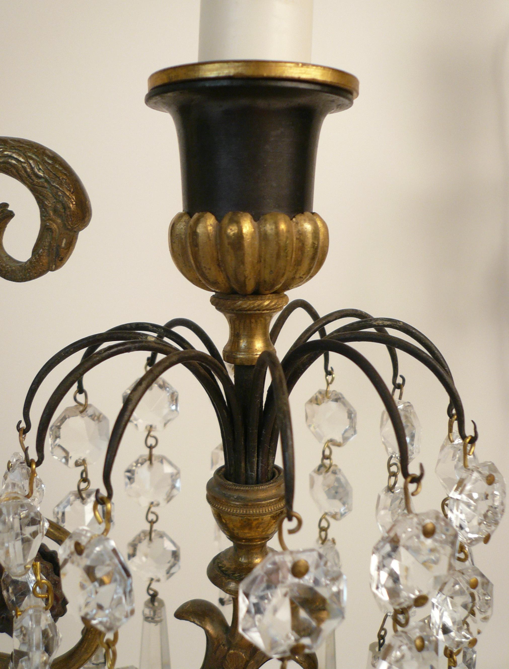 19th Century Pair English Regency Bronze and Crystal Eagle Form Candelabra