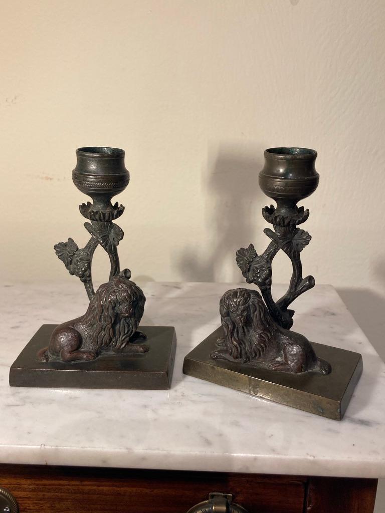 Pair English Regency Bronze Dog Candlesticks 8