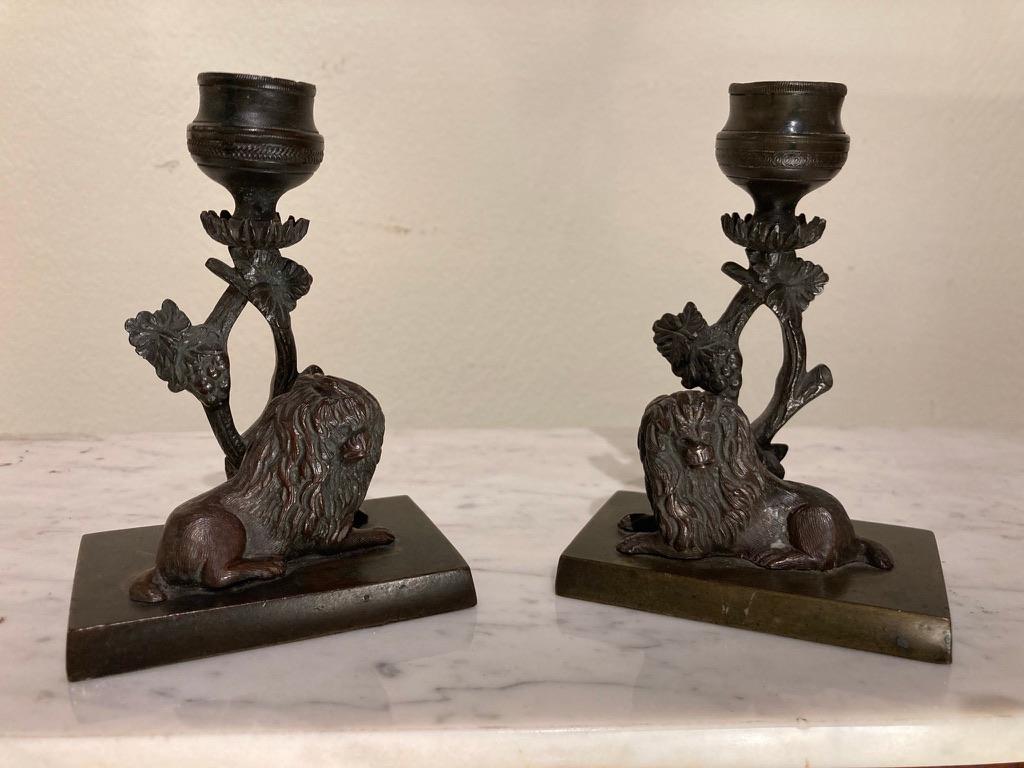 Pair English Regency Bronze Dog Candlesticks 13