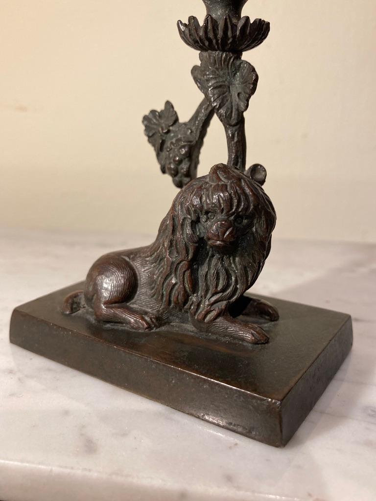 Pair English Regency Bronze Dog Candlesticks In Good Condition In Stamford, CT
