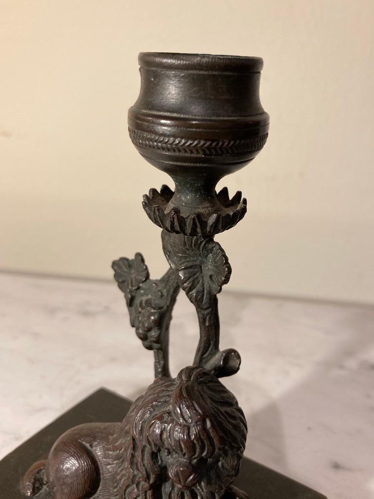 19th Century Pair English Regency Bronze Dog Candlesticks