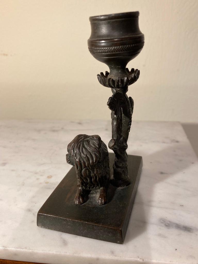 Pair English Regency Bronze Dog Candlesticks 2