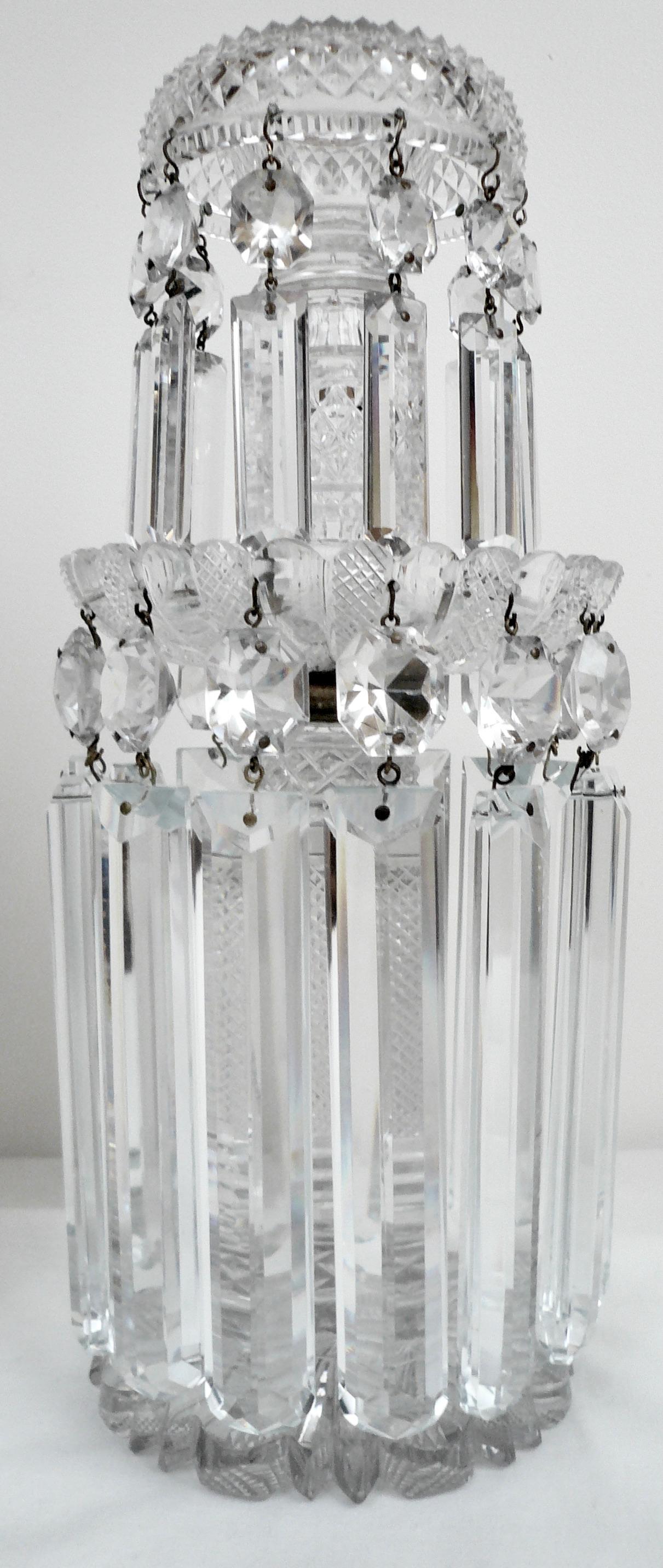 Faceted Pair English Regency Cut Crystal Candlesticks For Sale