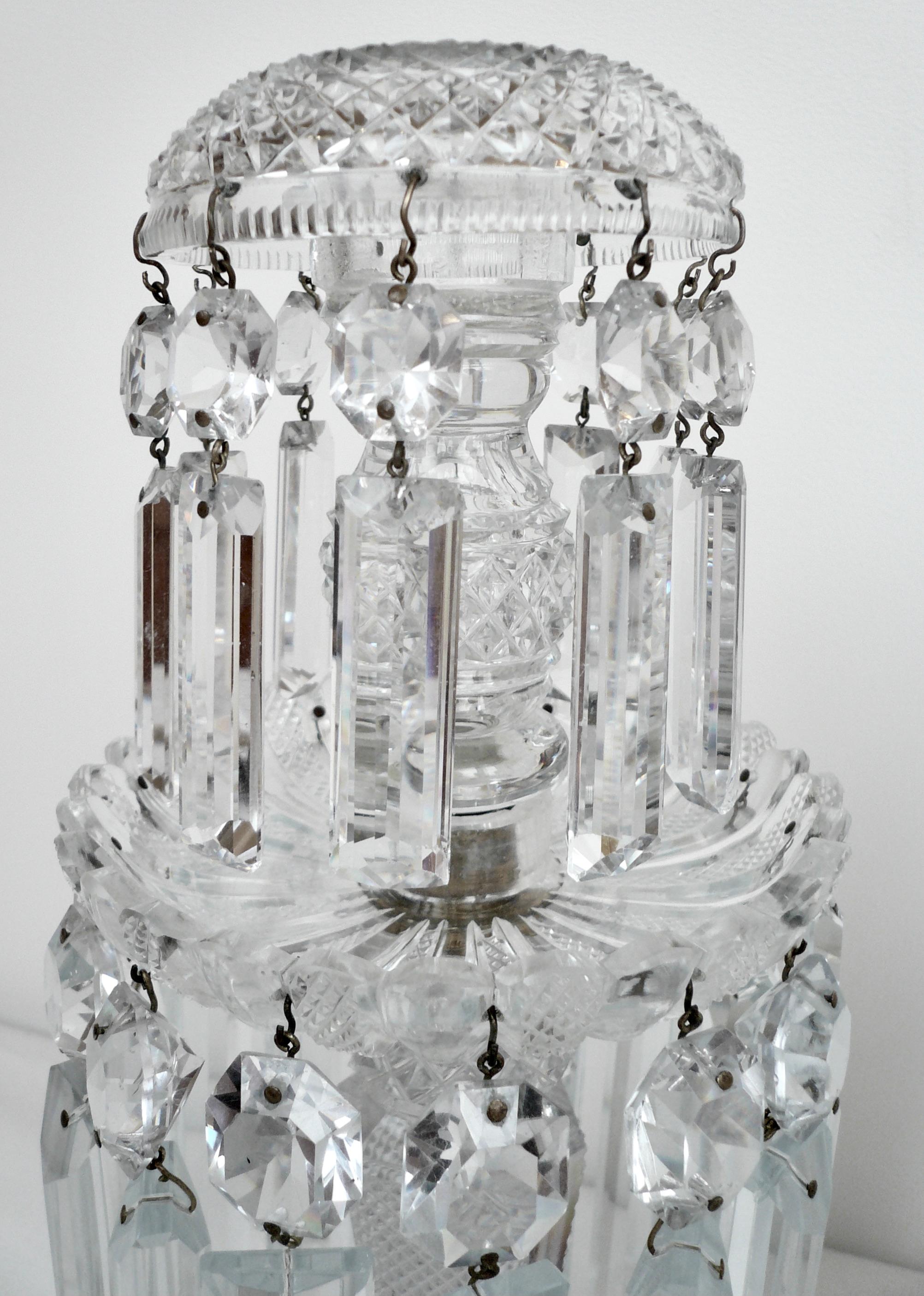 19th Century Pair English Regency Cut Crystal Candlesticks For Sale