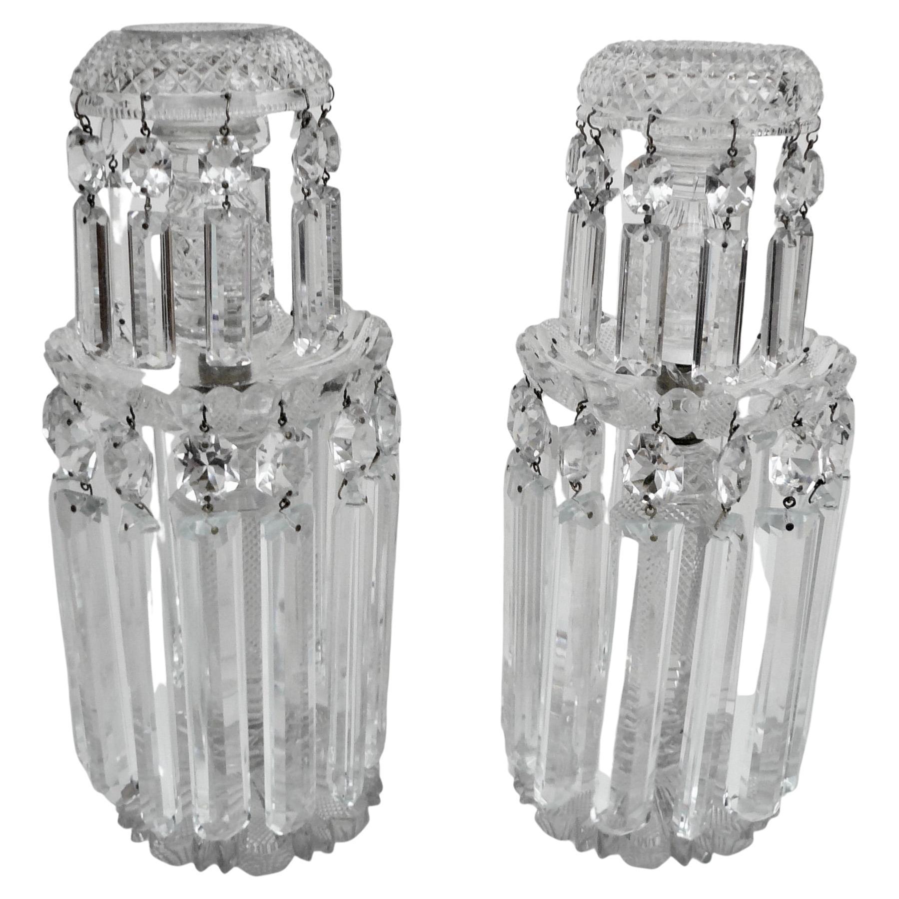 Pair English Regency Cut Crystal Candlesticks For Sale