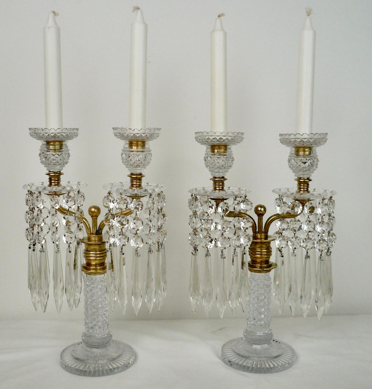 Pair English Regency Cut Glass Candelabra or Lustres Attributed to John Blades For Sale 2