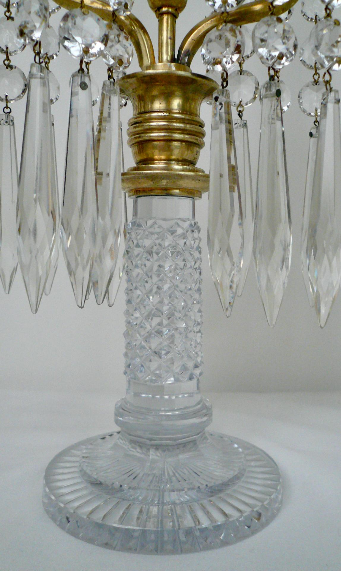 Pair English Regency Cut Glass Candelabra or Lustres Attributed to John Blades For Sale 5