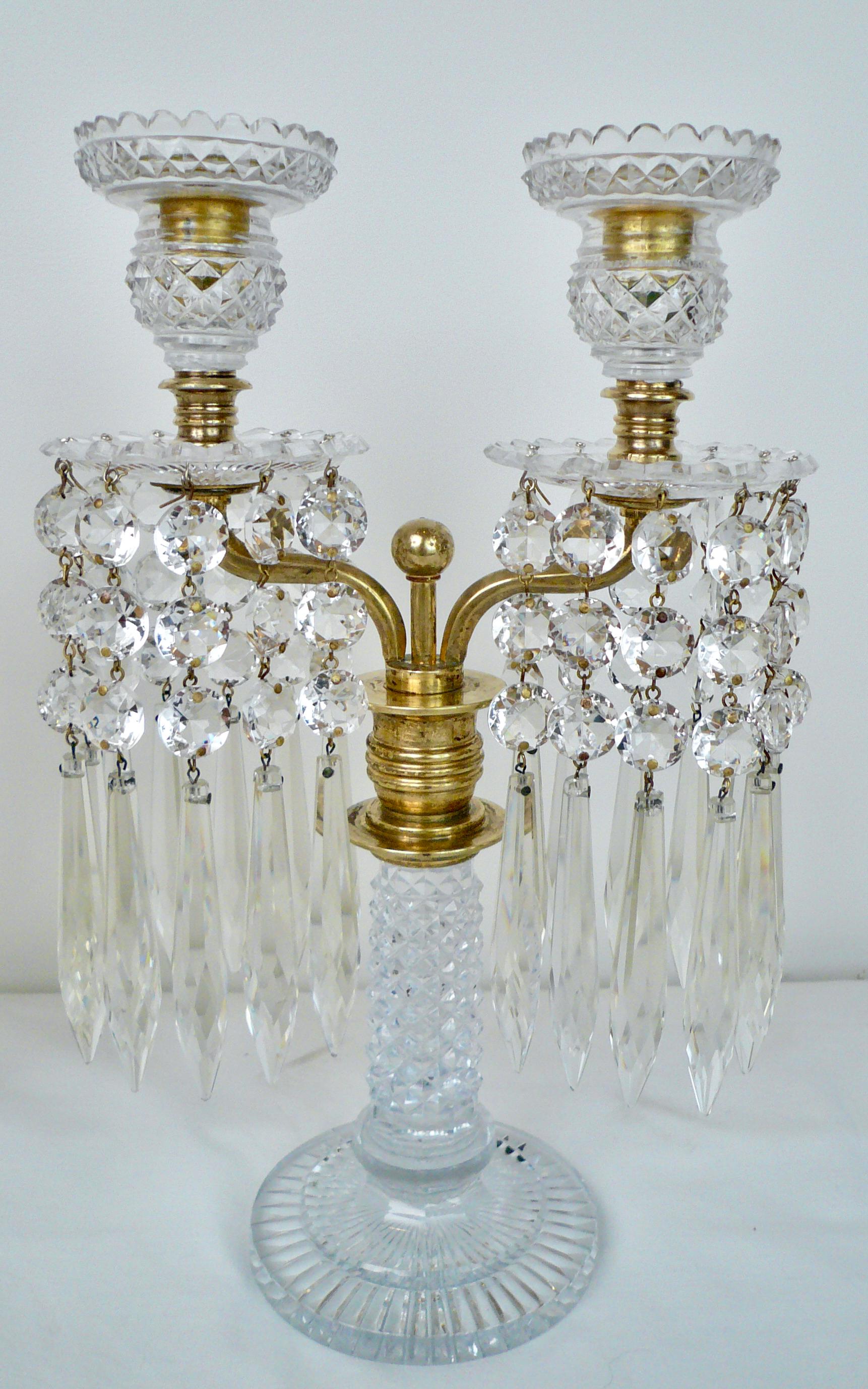 Pair English Regency Cut Glass Candelabra or Lustres Attributed to John Blades For Sale 7