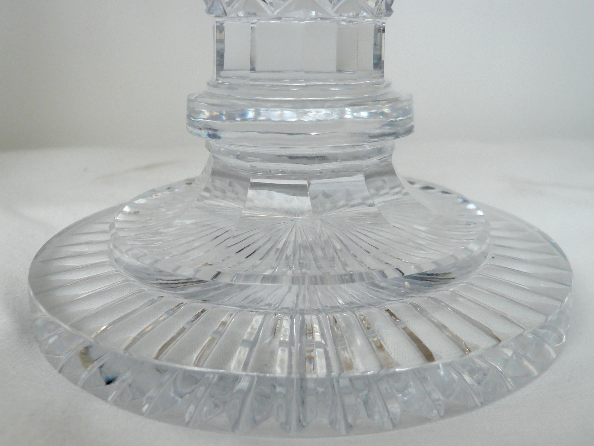 Faceted Pair English Regency Cut Glass Candelabra or Lustres Attributed to John Blades For Sale