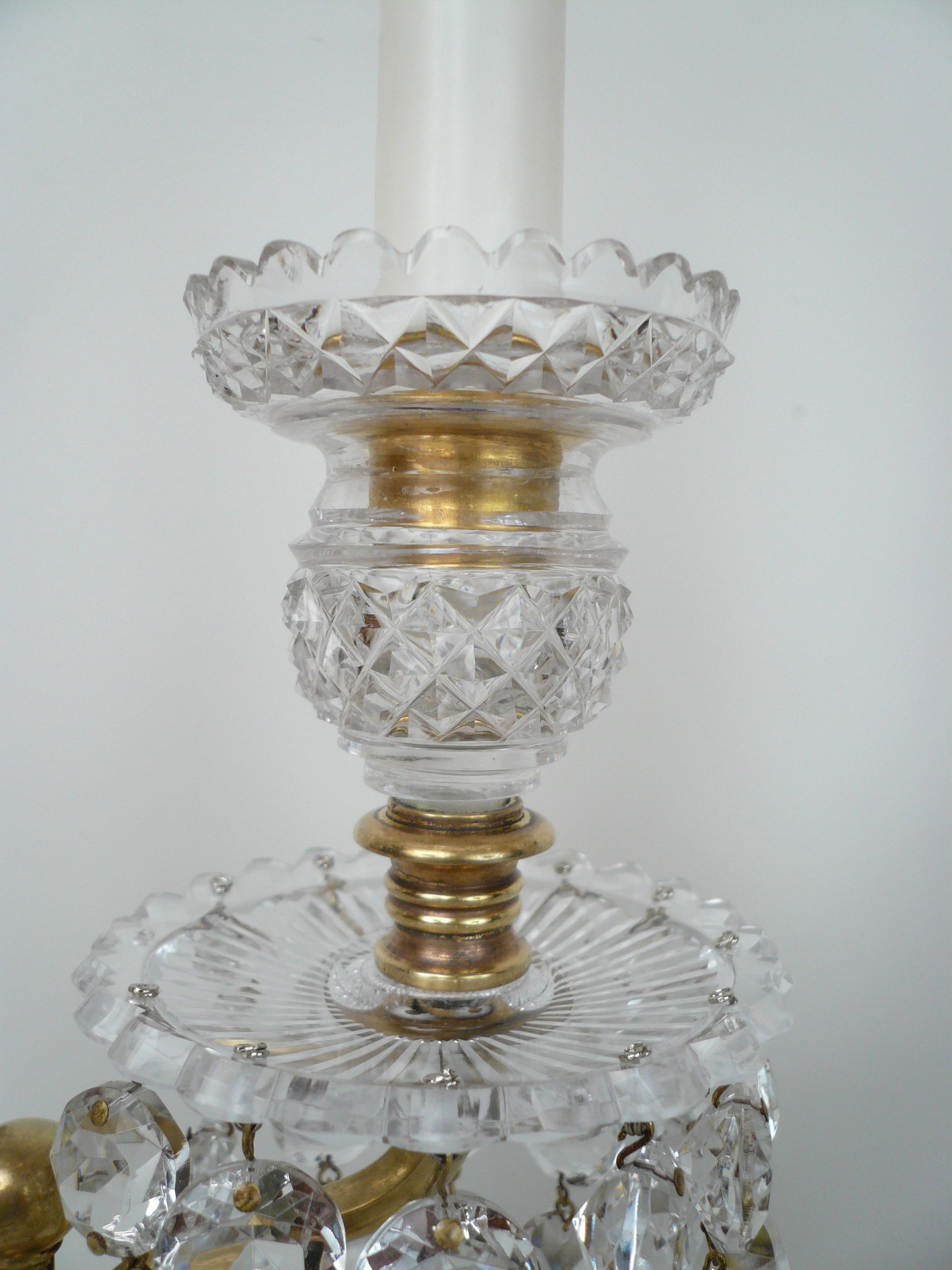 19th Century Pair English Regency Cut Glass Candelabra or Lustres Attributed to John Blades For Sale