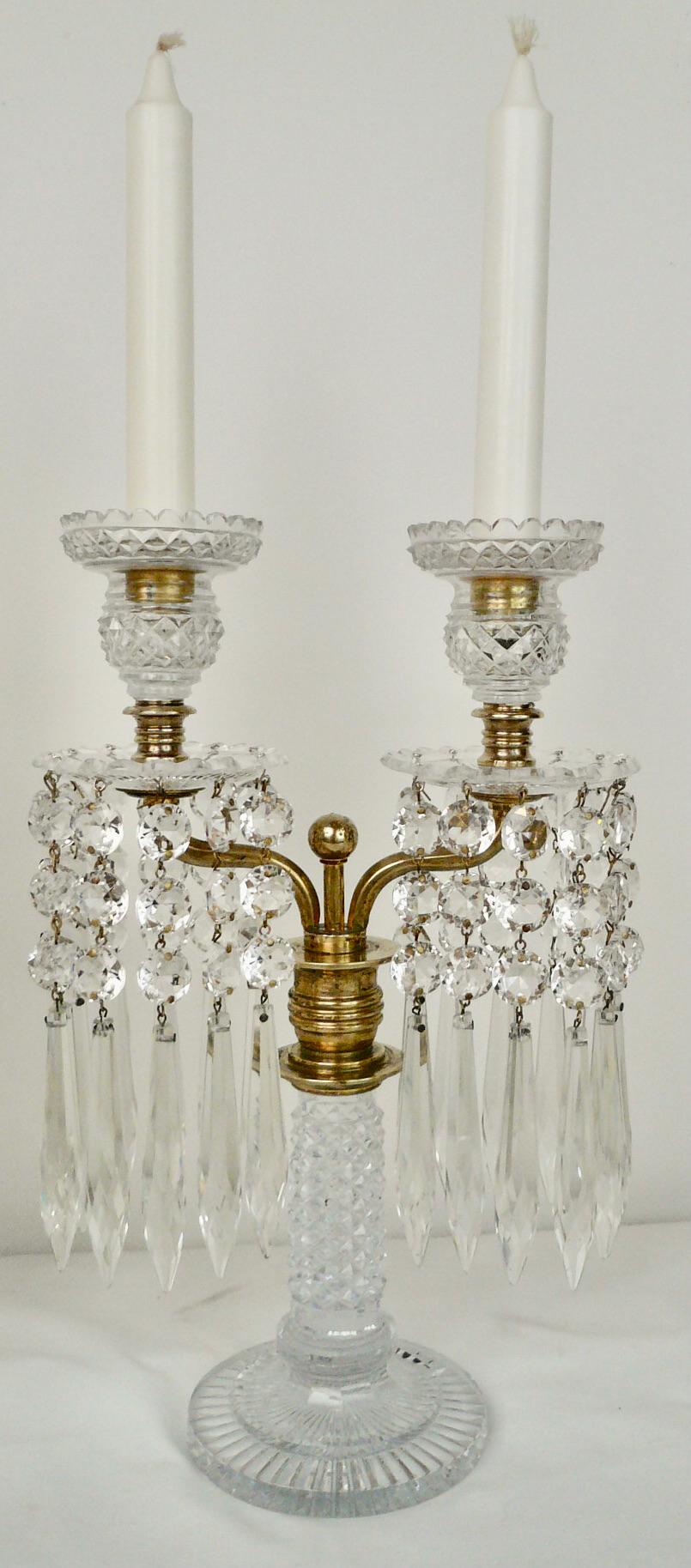 Pair English Regency Cut Glass Candelabra or Lustres Attributed to John Blades For Sale 1