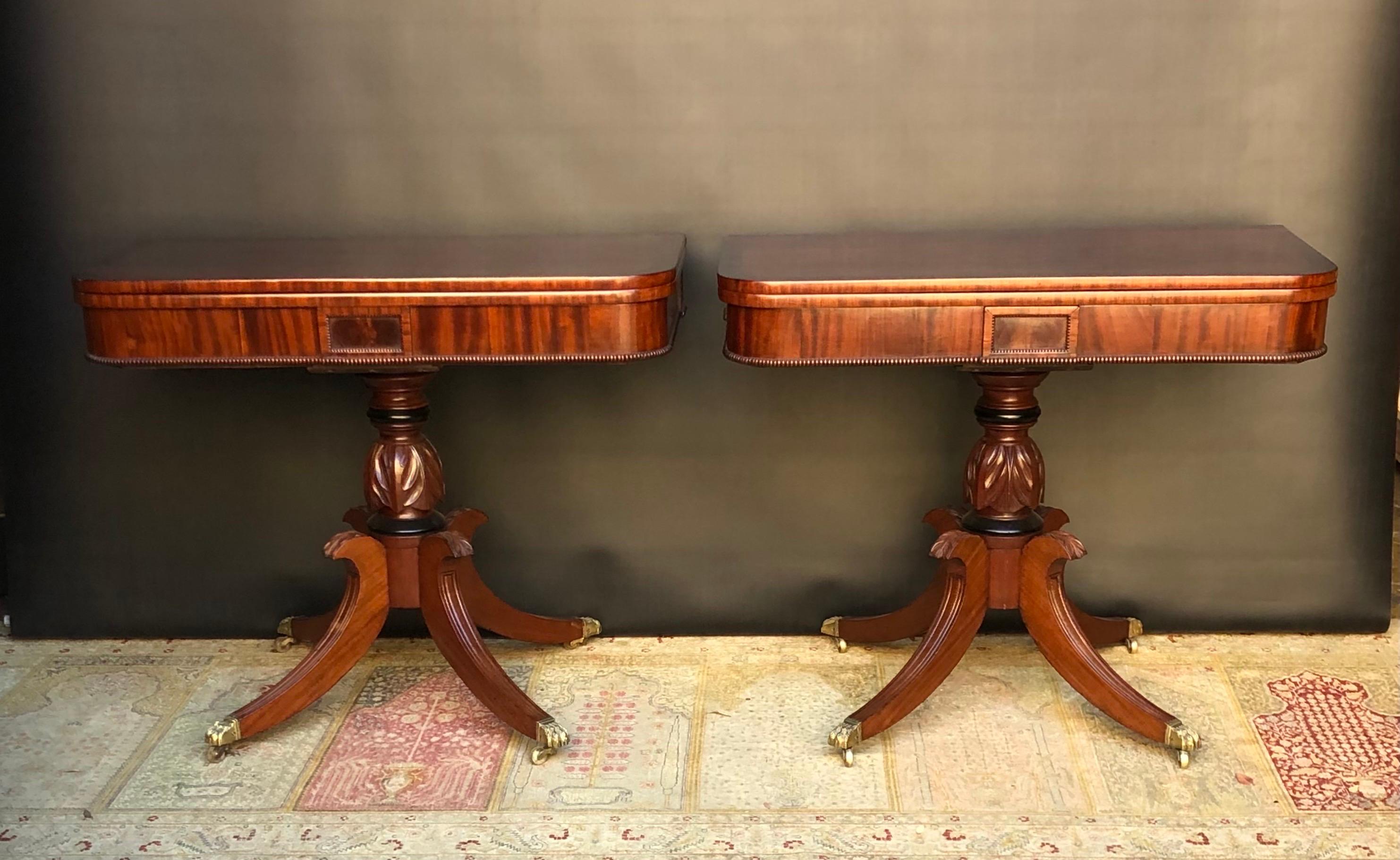 Pair English Regency Mahogany Card Tables / Tea Table, 19th Century In Good Condition For Sale In Charleston, SC