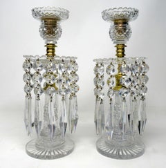 Pair English Regency Ormolu Bronze Candlesticks Crystal Lustres Atrb John Blades