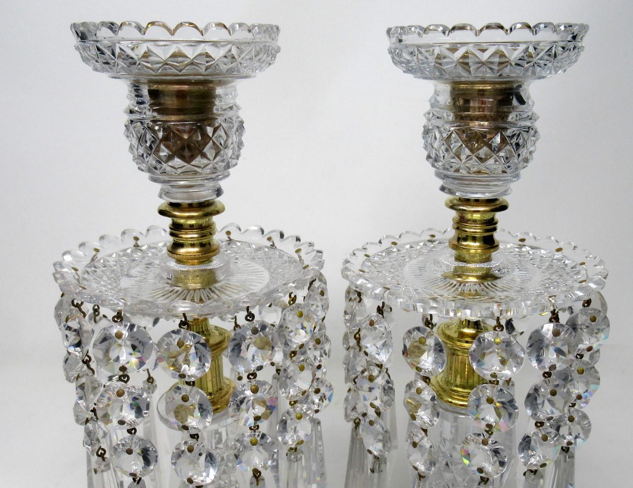 Pair English Regency Ormolu Bronze Candlesticks Crystal Lustres Atrb John Blades 1