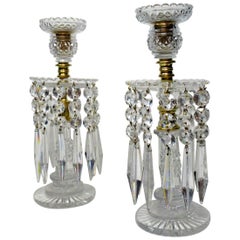 Pair English Regency Ormolu Bronze Candlesticks Crystal Lustres Atrb John Blades