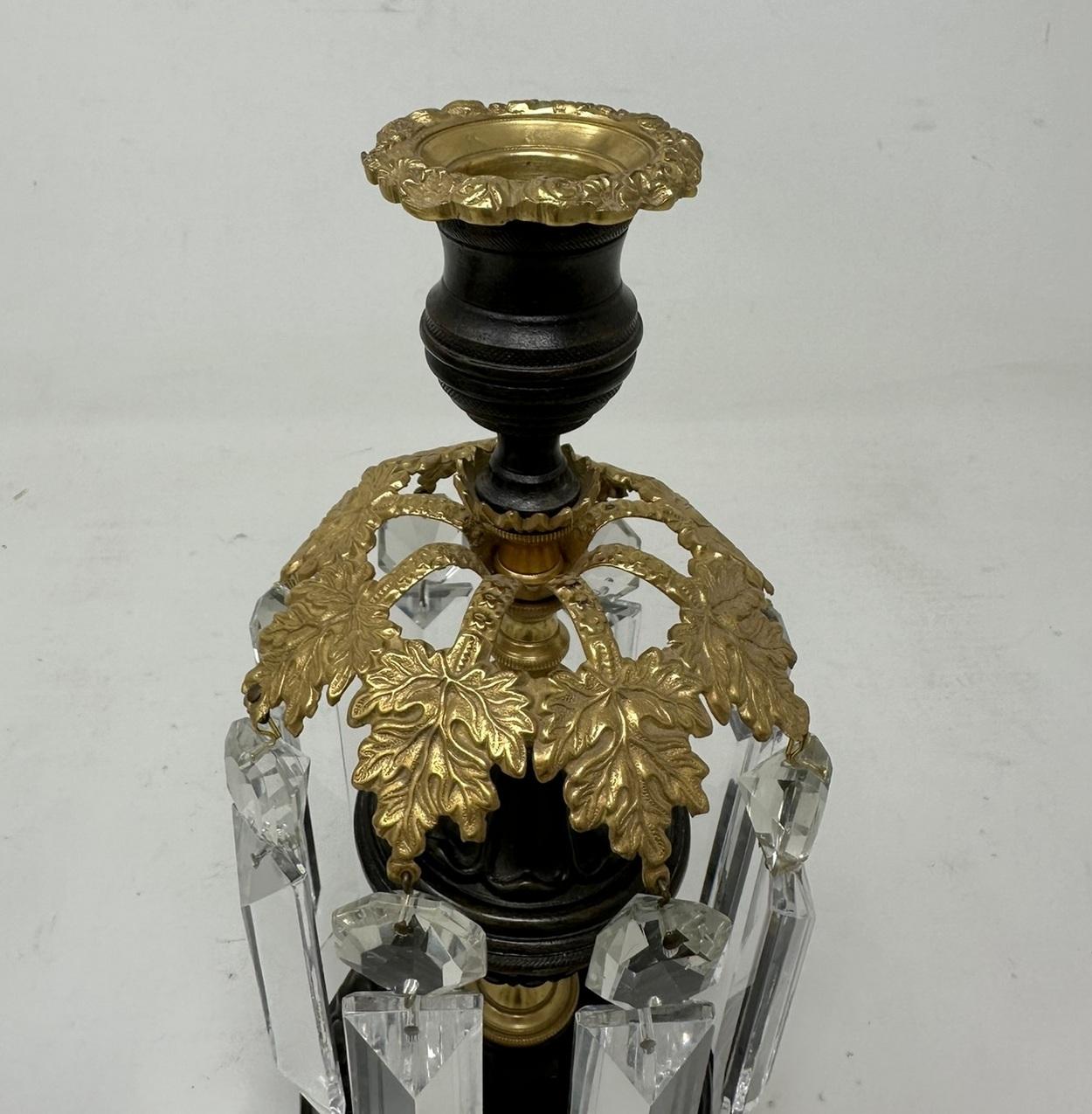 Pair English Regency Ormolu Bronze Crystal Lusters Candlesticks Candelabra 19Ct  For Sale 2