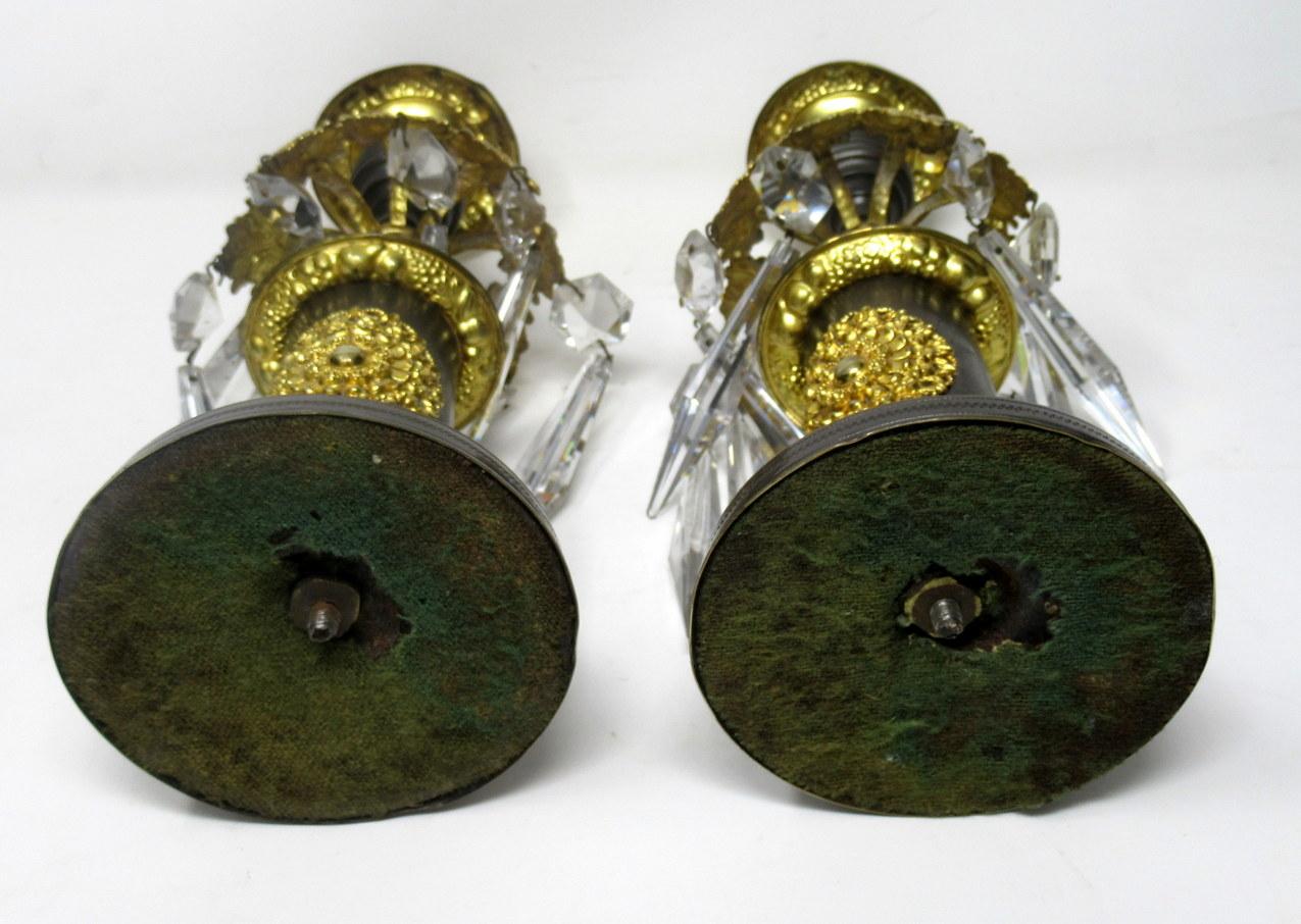 Pair of English Regency Ormolu Bronze Lusters Candlesticks, 19th Century 2