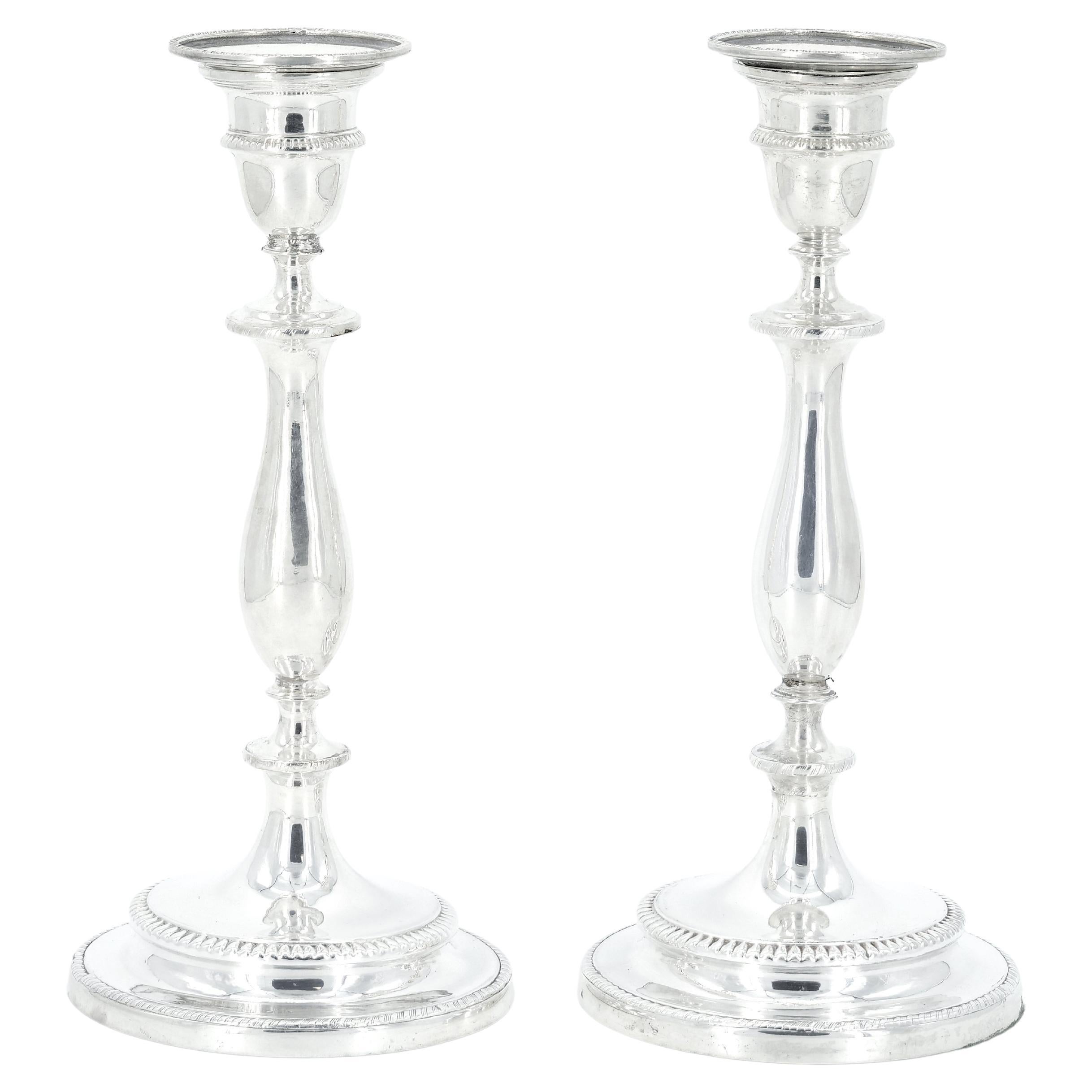 Pair English Regency Period Sheffield Plate Candlesticks circa 1800s For Sale