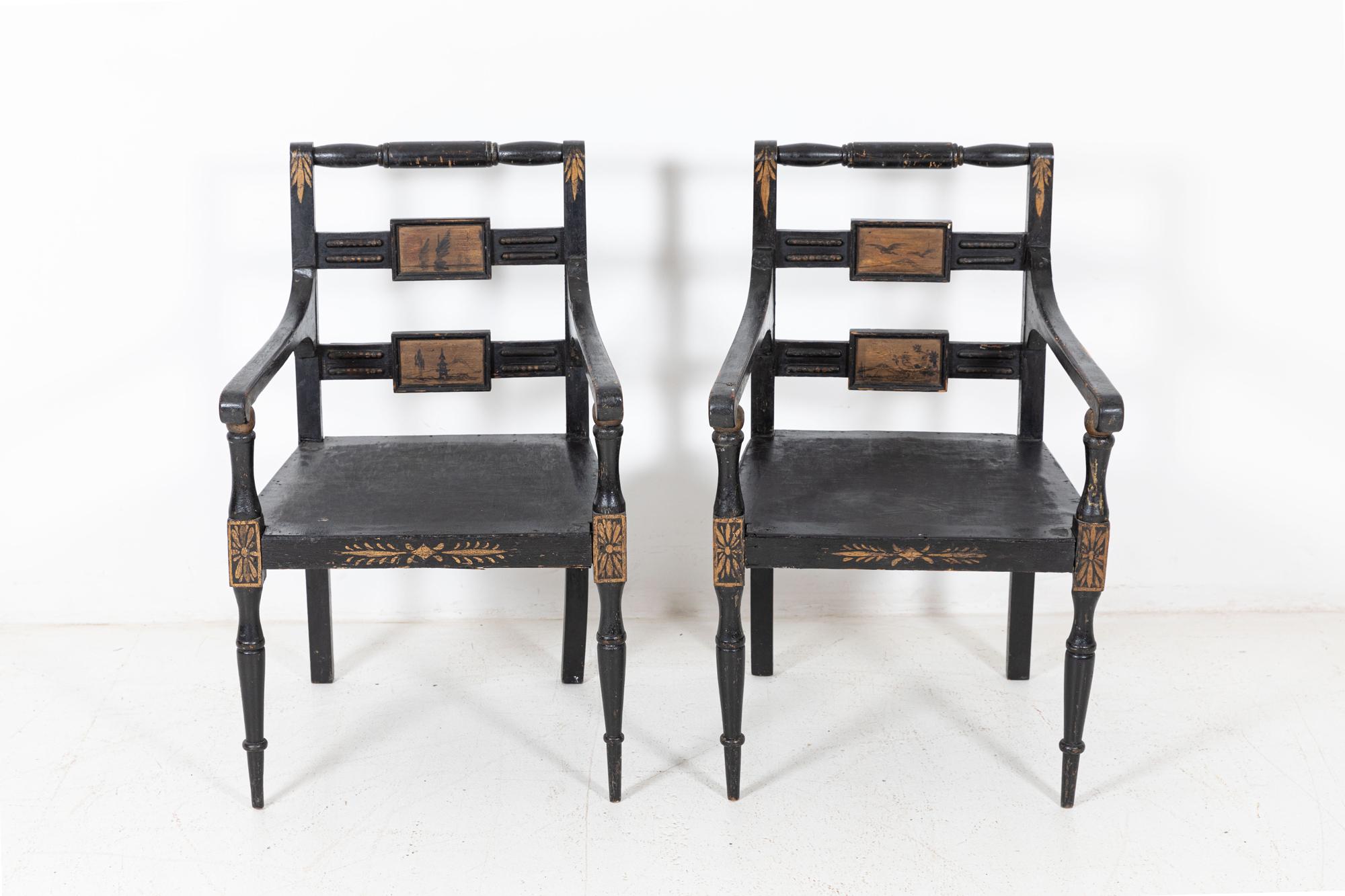 Pair English Regency Revival Chinoiserie Armchairs In Good Condition In Staffordshire, GB
