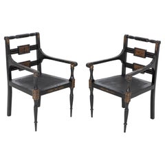 Pair English Regency Revival Chinoiserie Armchairs