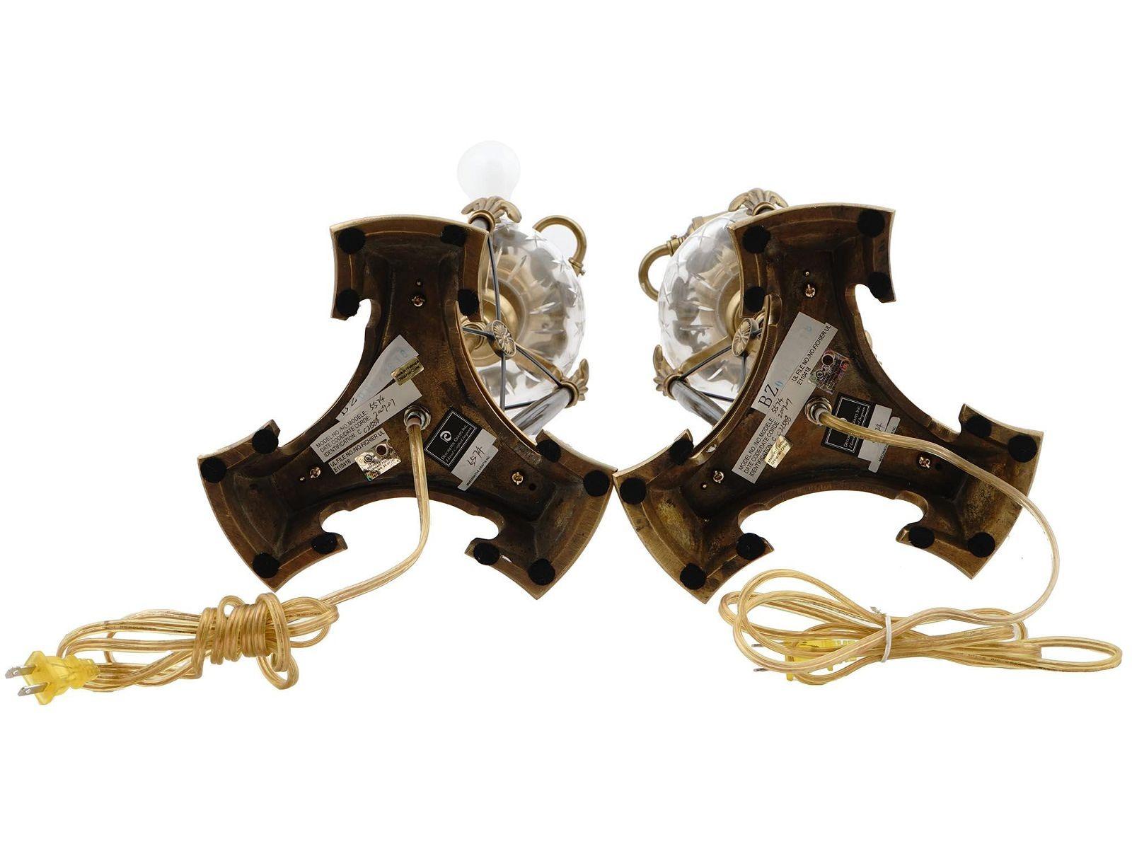 Pair English Regency Style Brass and Cut Glass Table Lamps For Sale 1