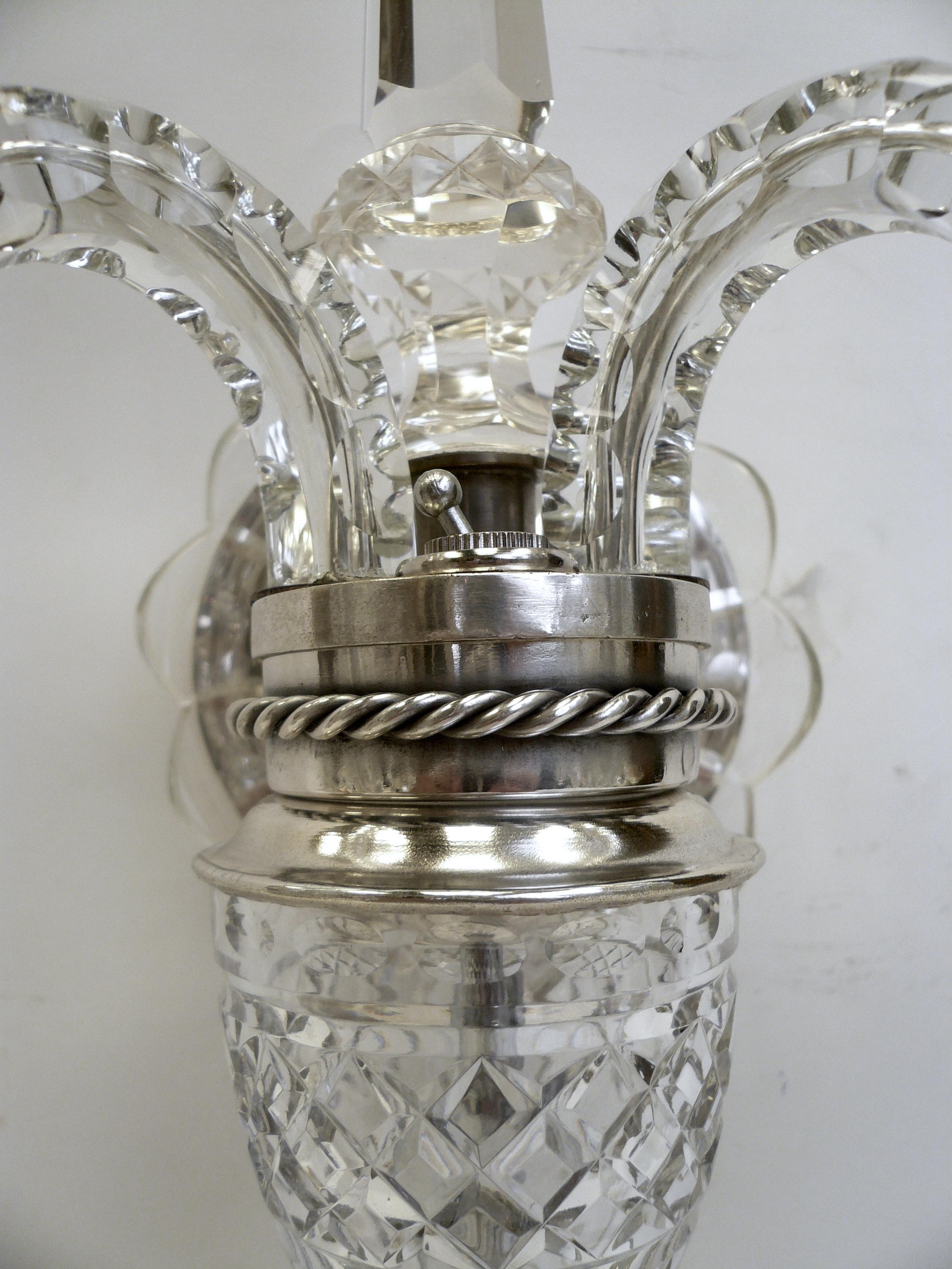 Pair English Regency Style Cut Crystal Two-Light Sconces For Sale 2
