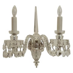 Pair English Regency Style Cut Crystal Two-Light Sconces