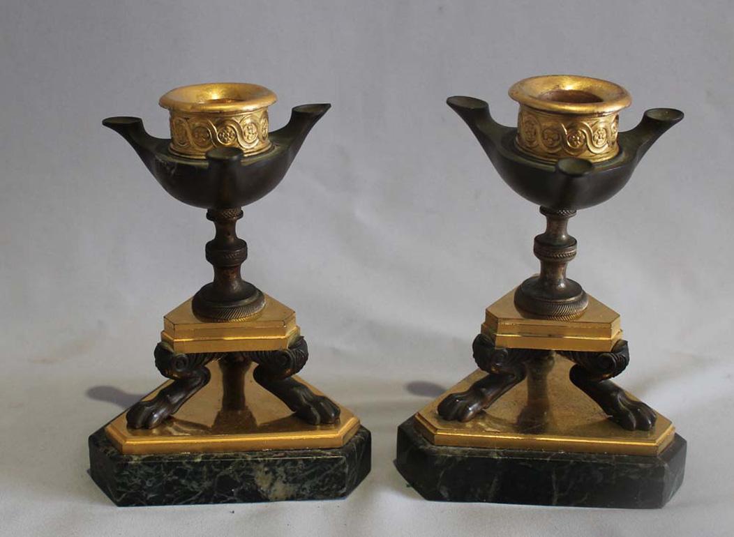 Pair English Regency Triform Candlesticks In Good Condition For Sale In London, GB
