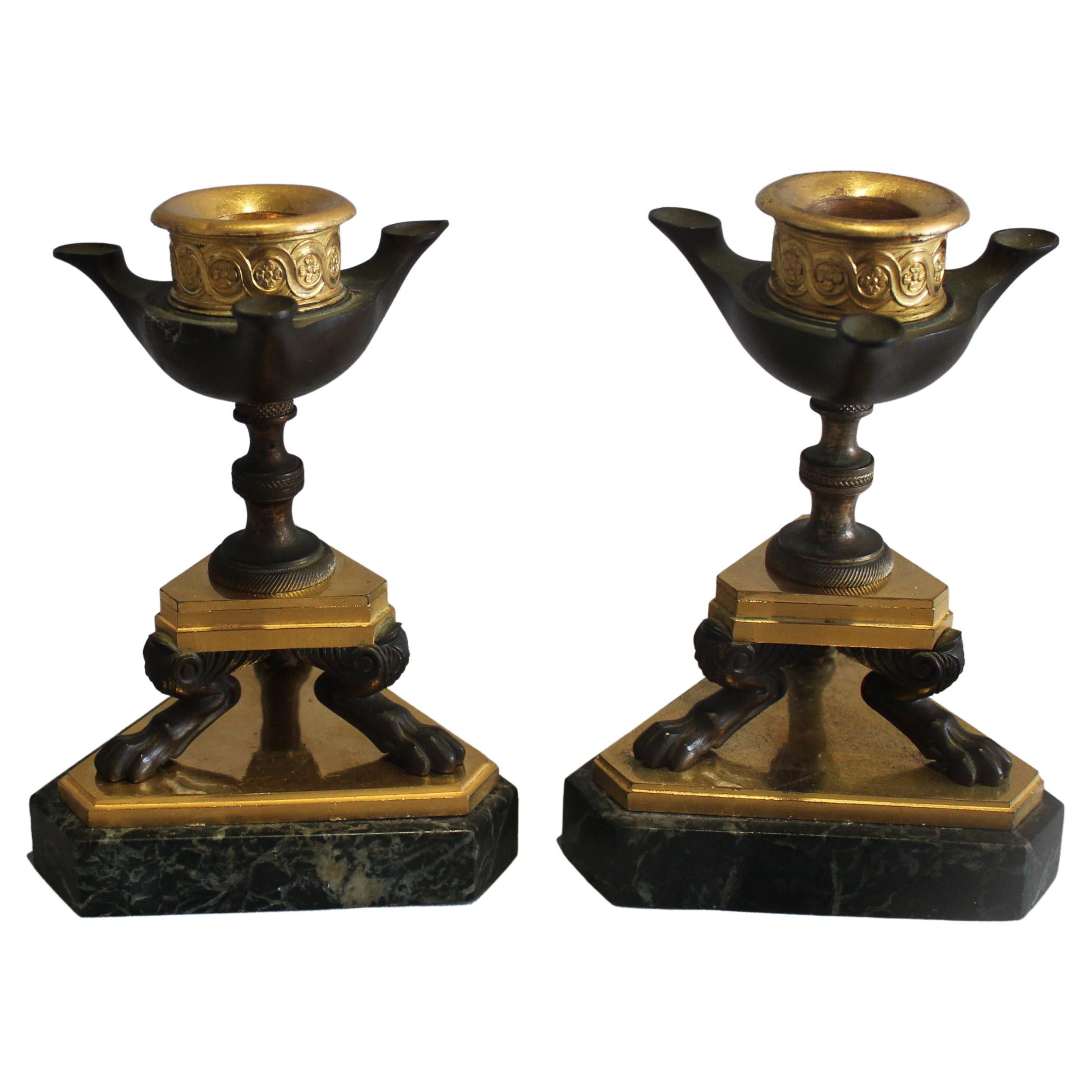 Pair English Regency Triform Candlesticks