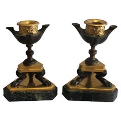 Antique Pair English Regency Triform Candlesticks