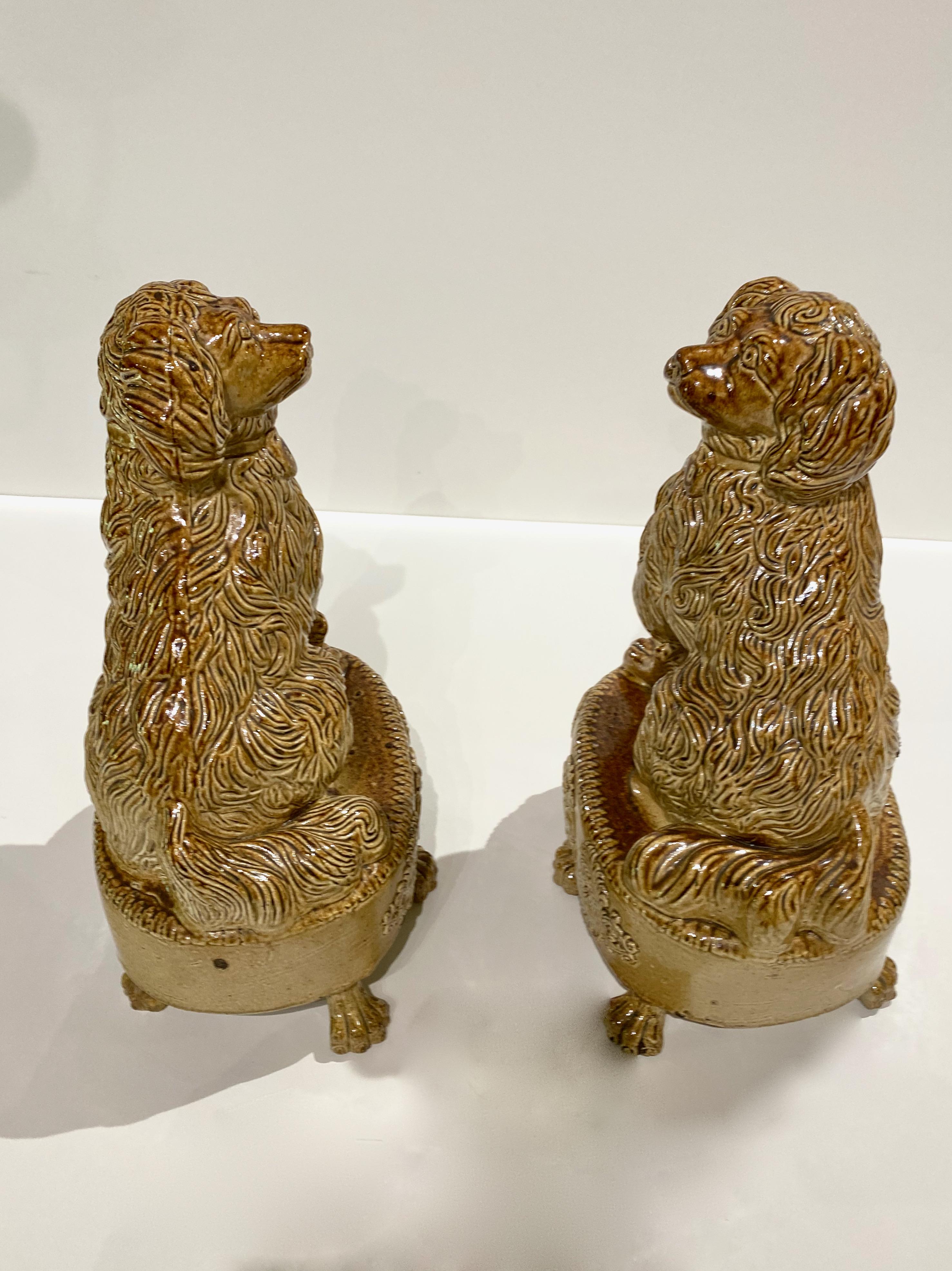 Pair English Salt /Glazed Spaniels, c. 1830 For Sale 7